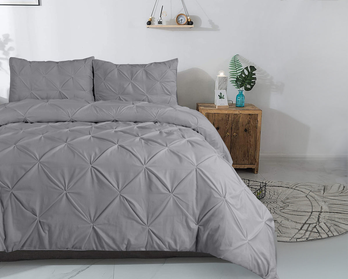 Dekbedovertrek katoen ranforce pintuck grijs 240 x 220 cm, met 2 kussenslopen 60 x 70 cm