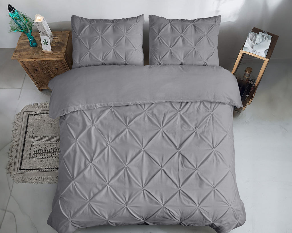 Dekbedovertrek katoen ranforce pintuck grijs 240 x 220 cm, met 2 kussenslopen 60 x 70 cm