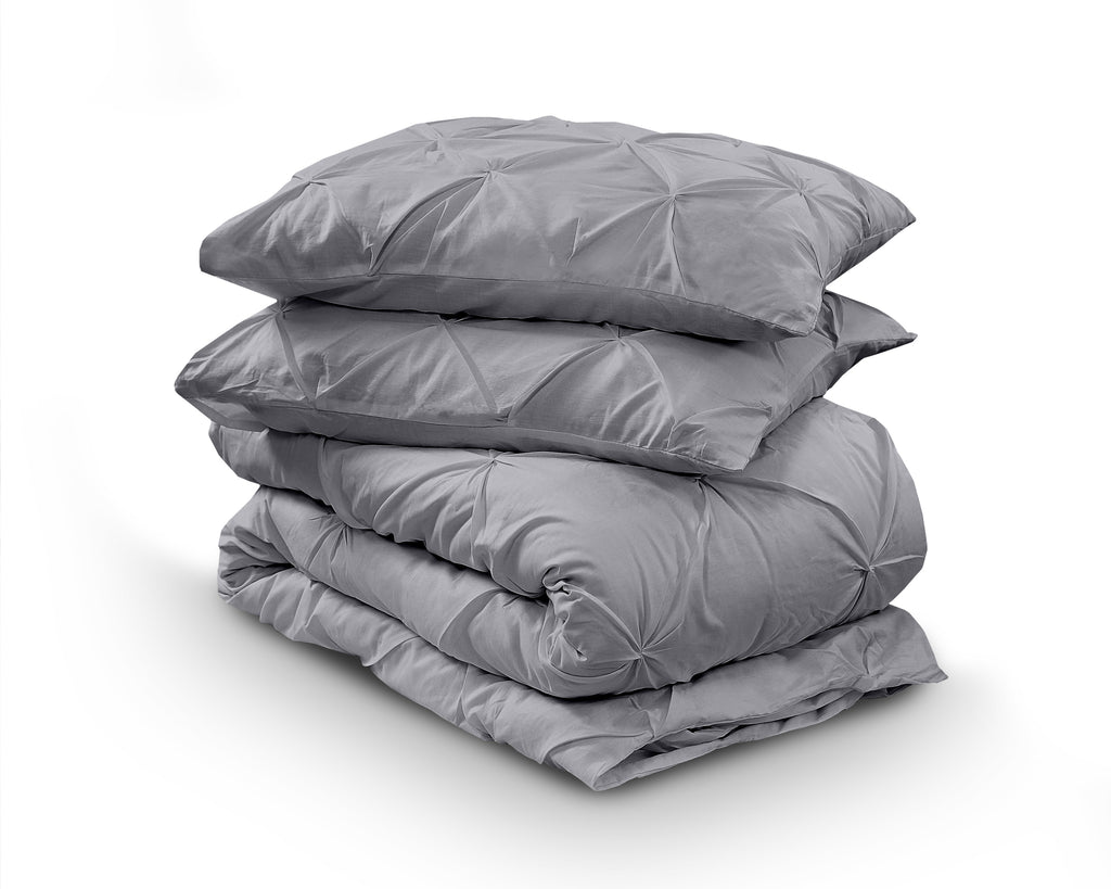 Dekbedovertrek katoen ranforce pintuck grijs 240 x 220 cm, met 2 kussenslopen 60 x 70 cm