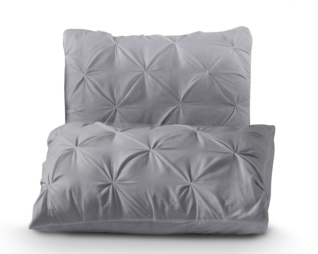 Dekbedovertrek katoen ranforce pintuck grijs 240 x 220 cm, met 2 kussenslopen 60 x 70 cm