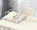 Dekbedovertrek katoen percale T144 crème met ruches 240 x 220 cm, met 2 kussenslopen 60 x 70 cm