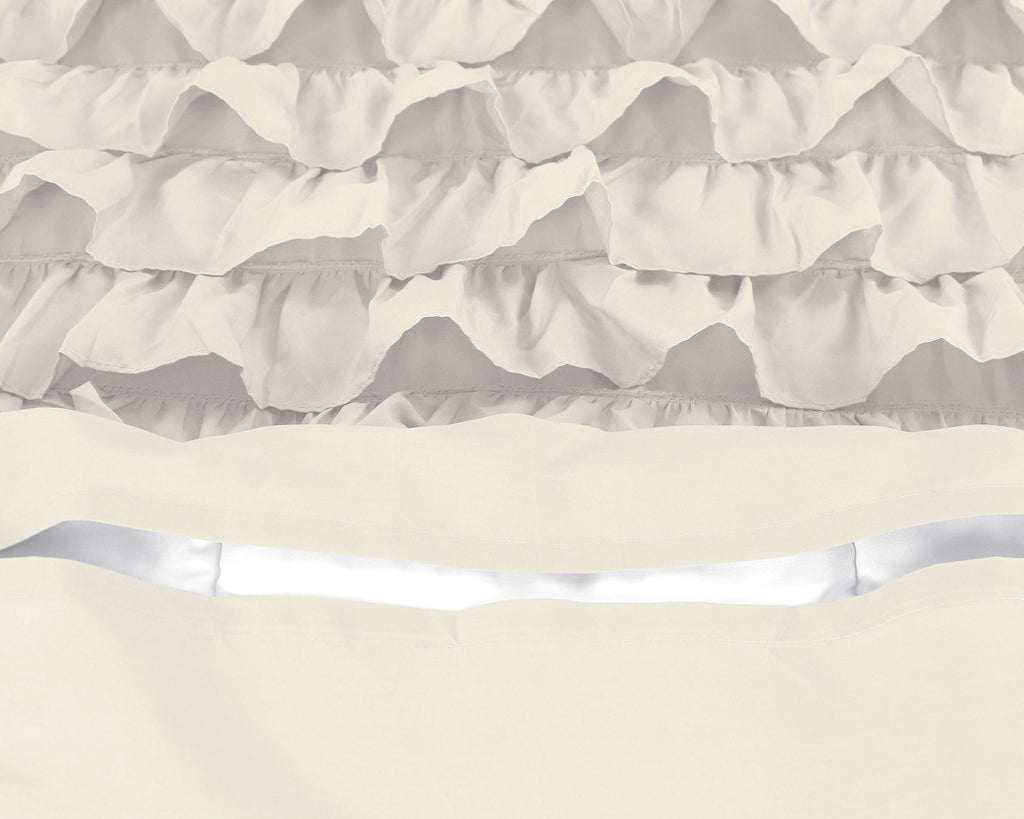 Dekbedovertrek katoen percale T144 crème met ruches 240 x 220 cm, met 2 kussenslopen 60 x 70 cm