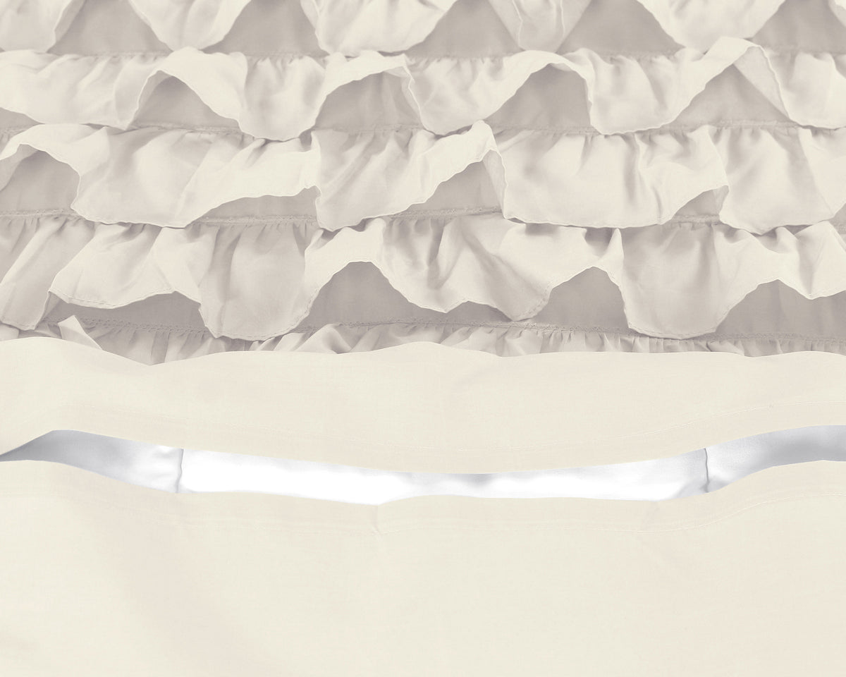 Dekbedovertrek katoen percale T144 crème met ruches 240 x 220 cm, met 2 kussenslopen 60 x 70 cm