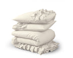Dekbedovertrek katoen percale T144 crème met ruches 240 x 220 cm, met 2 kussenslopen 60 x 70 cm