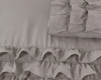 Dekbedovertrek percale katoen Cyprus taupe met ruches 140 x 220 cm, met kussensloop 60 x 70 cm