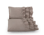 Dekbedovertrek percale katoen Cyprus taupe met ruches 140 x 220 cm, met kussensloop 60 x 70 cm