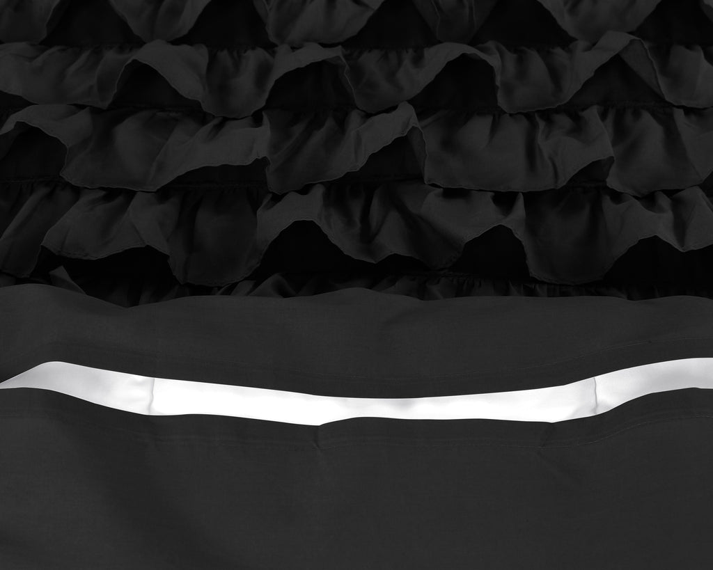 Dekbedovertrek percale katoen Cyprus zwart met ruches 200 x 220 cm, met 2 kussenslopen 60 x 70 cm