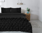 Dekbedovertrek percale katoen T144 Cyprus met ruches, zwart, 240 x 220 cm, met 2 kussenslopen 60 x 70 cm