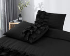 Dekbedovertrek percale katoen T144 Cyprus met ruches, zwart, 240 x 220 cm, met 2 kussenslopen 60 x 70 cm
