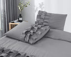 Dekbedovertrek percale katoen T144 Cyprus met ruches grijs 200 x 220 cm, met 2 kussenslopen 60 x 70 cm