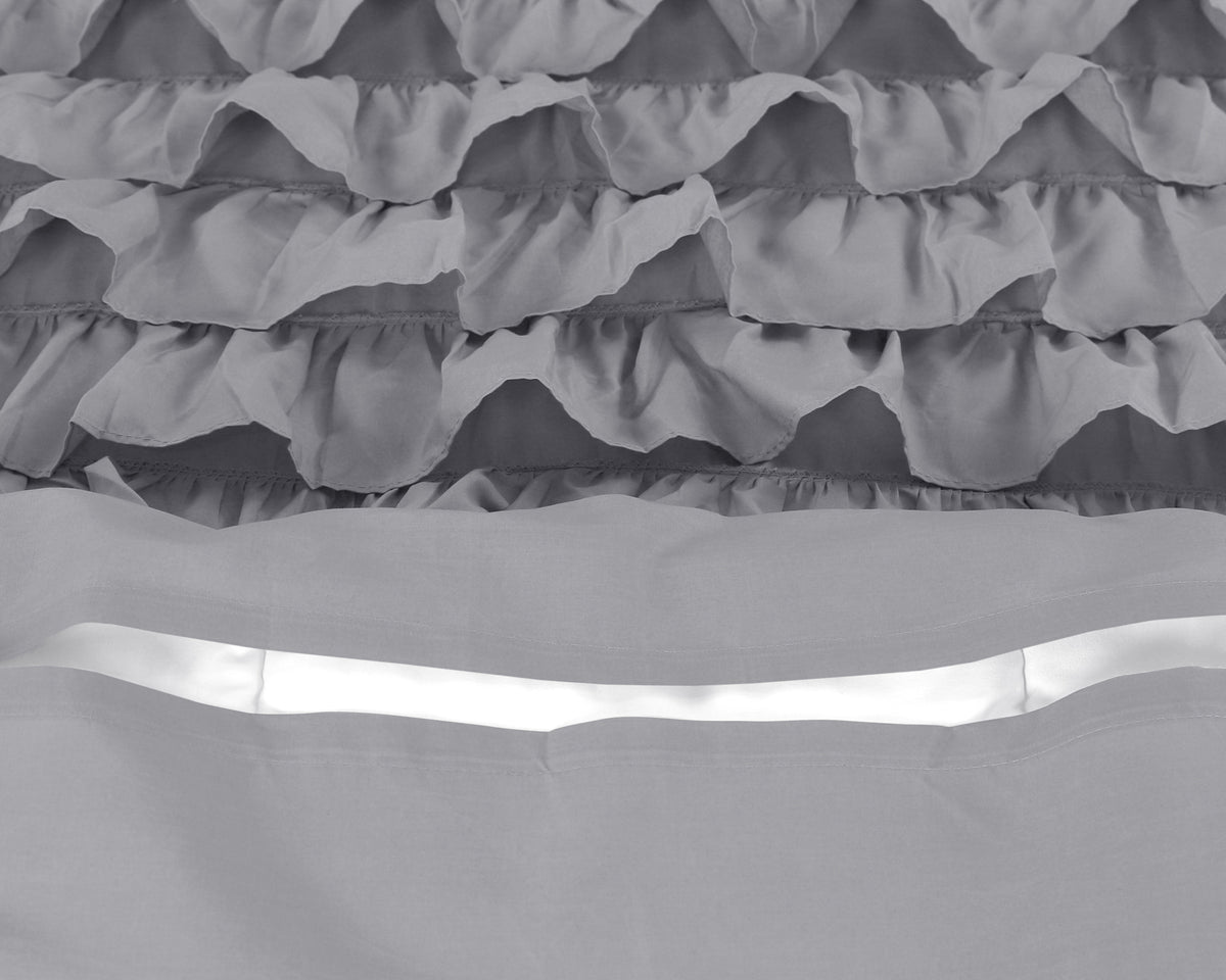 Dekbedovertrek percale katoen T144 Cyprus met ruches grijs 200 x 220 cm, met 2 kussenslopen 60 x 70 cm