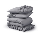 Dekbedovertrek percale katoen T144 Cyprus met ruches grijs 200 x 220 cm, met 2 kussenslopen 60 x 70 cm