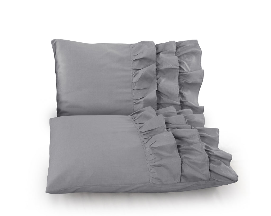 Dekbedovertrek percale katoen T144 Cyprus met ruches grijs 200 x 220 cm, met 2 kussenslopen 60 x 70 cm