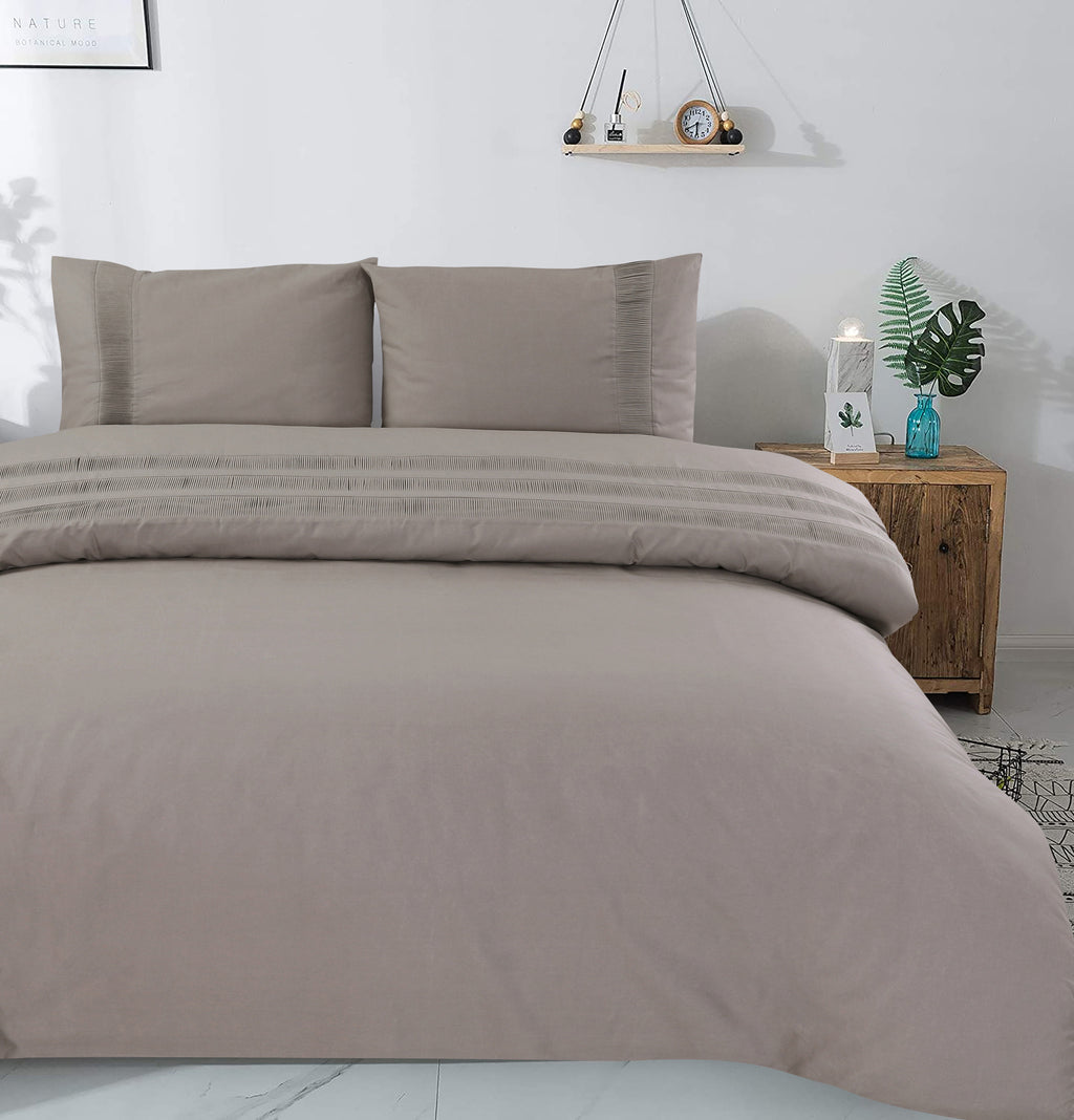 Dekbedovertrek Bali percale katoen taupe 200 x 220 cm, met 2 kussenslopen 60 x 70 cm