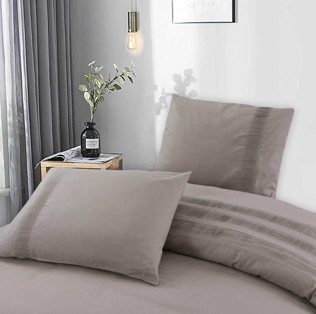 Dekbedovertrek Bali percale katoen taupe 200 x 220 cm, met 2 kussenslopen 60 x 70 cm