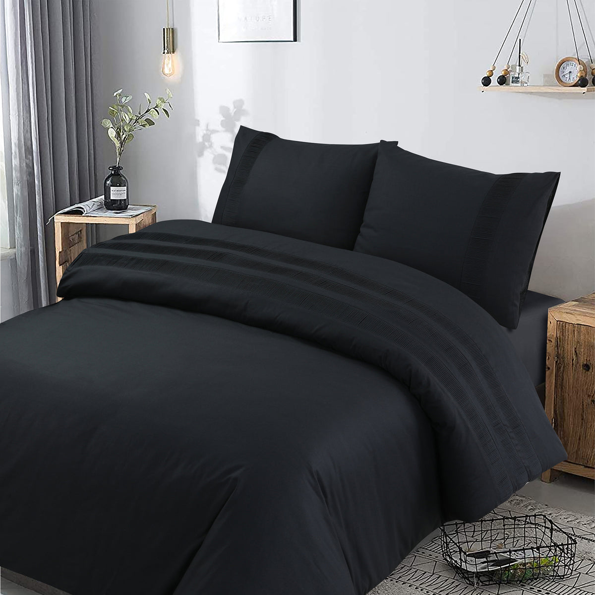 Dekbedovertrek Bali katoen percale zwart 240 x 220 cm, met kussenslopen 60 x 70 cm
