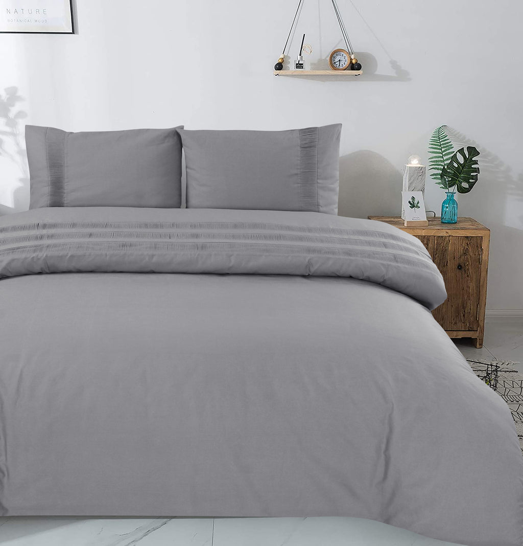 Dekbedovertrek katoen percale grijs 140 x 220 cm, met kussenslopen 60 x 70 cm, slaapkamer