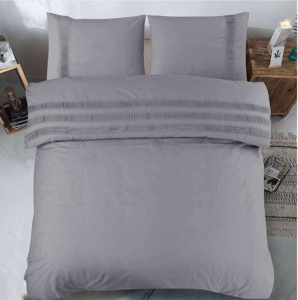 Dekbedovertrek katoen percale grijs 140 x 220 cm, met kussenslopen 60 x 70 cm, slaapkamer