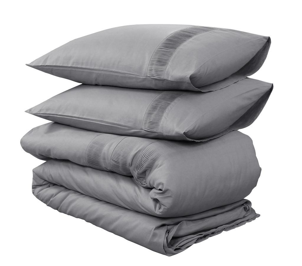 Dekbedovertrek katoen percale grijs 140 x 220 cm, met kussenslopen 60 x 70 cm, slaapkamer