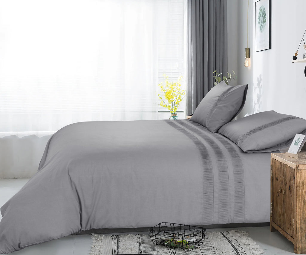 Dekbedovertrek katoen percale Bali grijs 240 x 220 cm, met 2 kussenslopen 60 x 70 cm