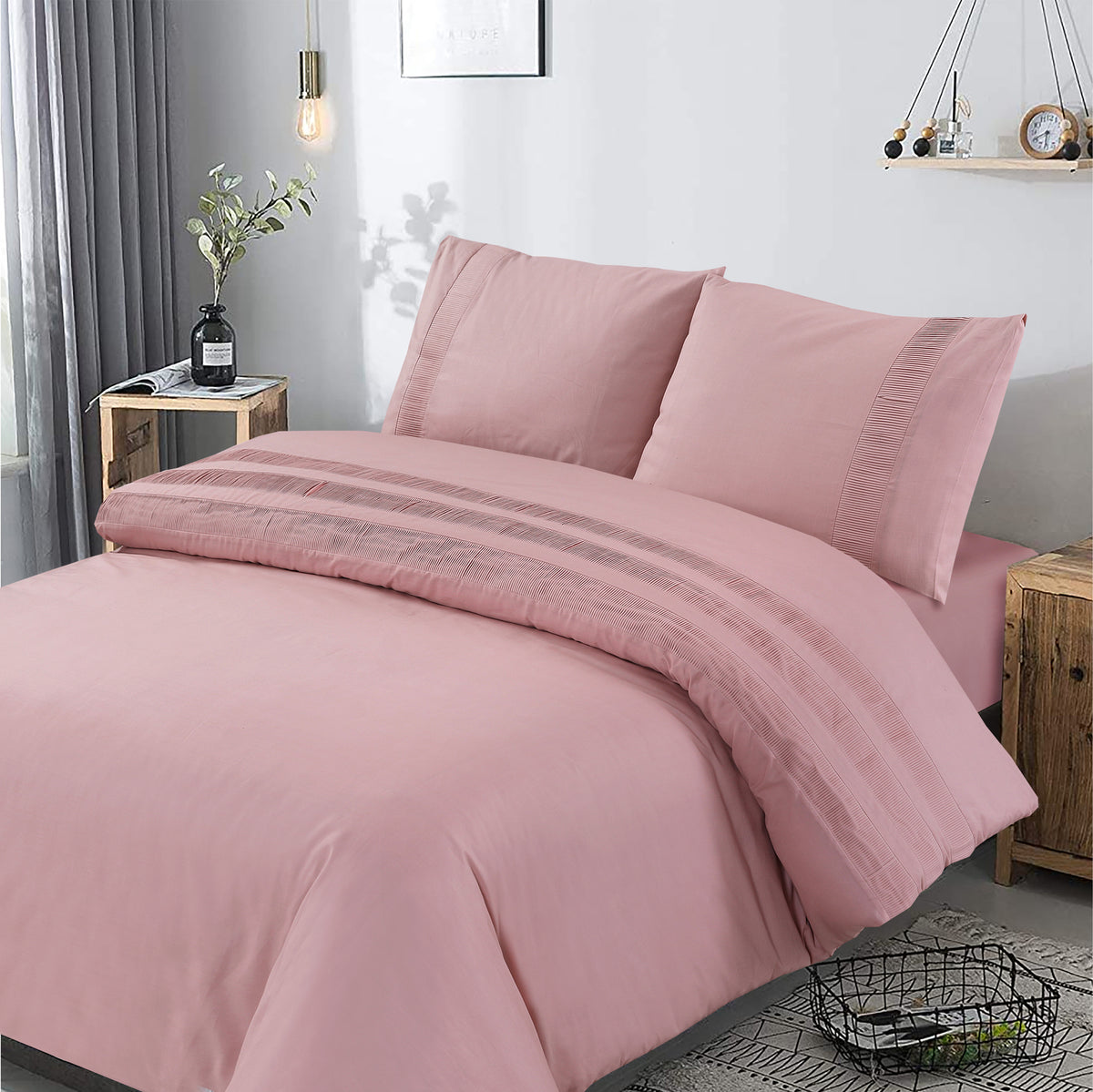 Dekbedovertrek katoen percale roze 200 x 220 cm, met kussenslopen 60 x 70 cm