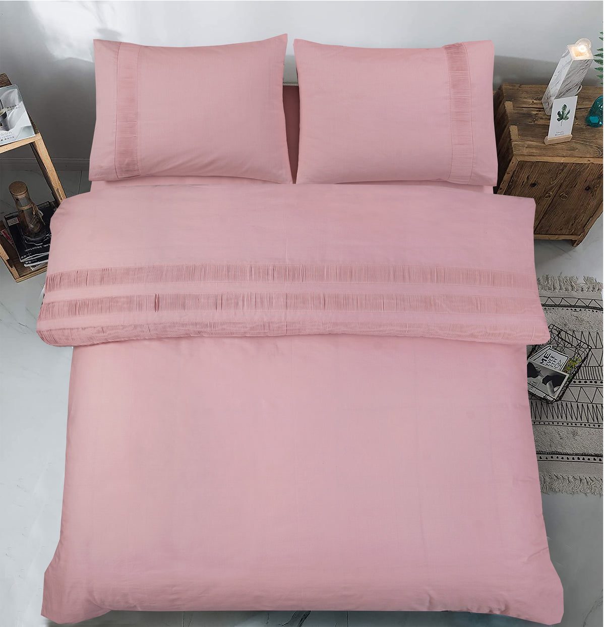 Dekbedovertrek katoen percale roze 200 x 220 cm, met kussenslopen 60 x 70 cm