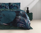 Dekbedovertrek katoensatijn botanisch blauw 200 x 220 cm, met kussenslopen 60 x 70 cm