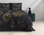 Dekbedovertrek katoensatijn Wild Jaimy blauw met paisleyprint 200 x 220 cm, met 2 kussenslopen 60 x 70 cm