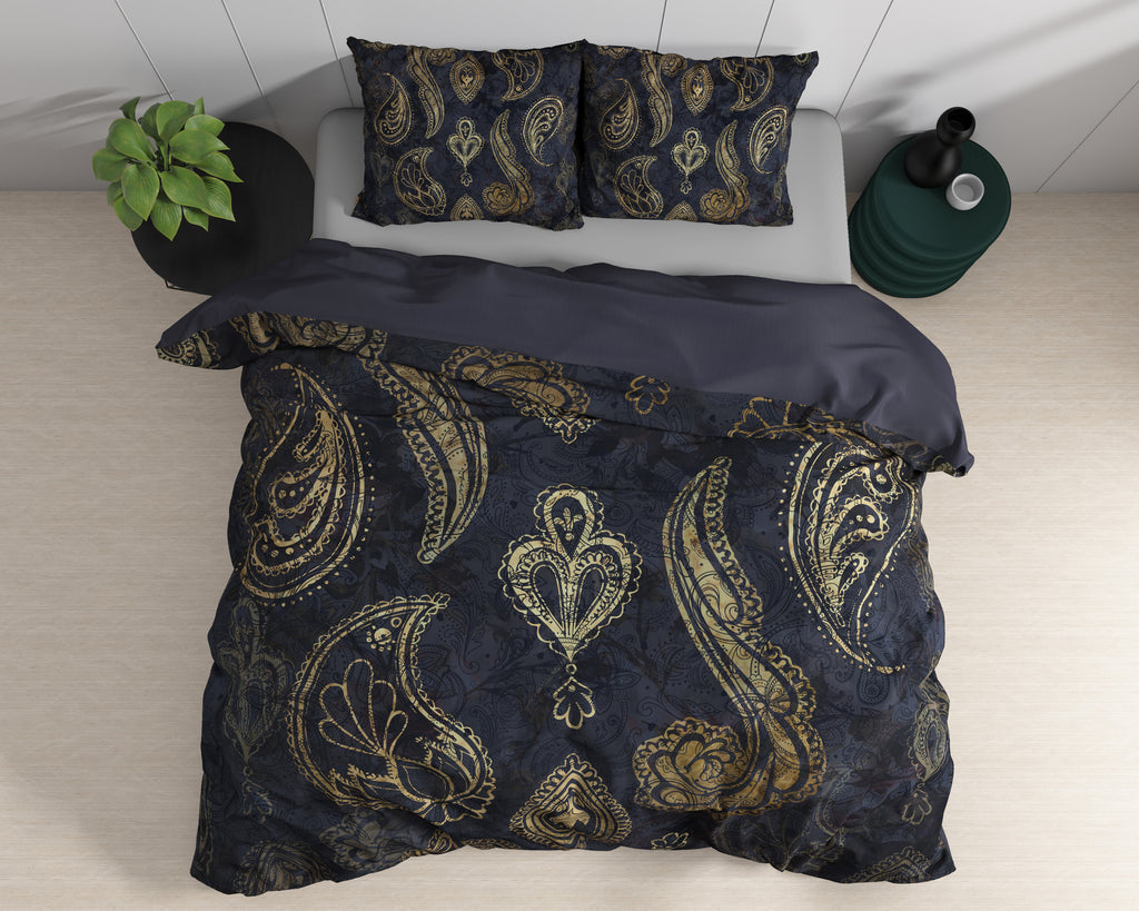 Dekbedovertrek katoensatijn Wild Jaimy blauw met paisleyprint 200 x 220 cm, met 2 kussenslopen 60 x 70 cm