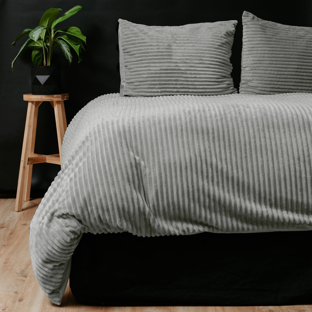 Dekbedovertrek teddy rib polyester grijs 200 x 220 cm, geribd ontwerp voor de slaapkamer