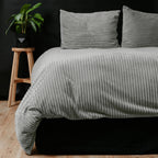 Dekbedovertrek teddy rib polyester grijs 200 x 220 cm, geribd ontwerp voor de slaapkamer