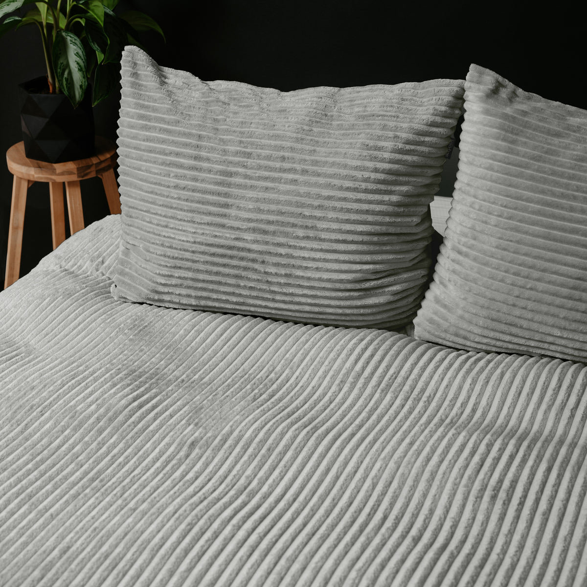 Dekbedovertrek teddy rib polyester grijs 200 x 220 cm, geribd ontwerp voor de slaapkamer
