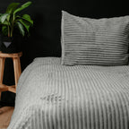 Dekbedovertrek teddy rib polyester grijs 200 x 220 cm, geribd ontwerp voor de slaapkamer