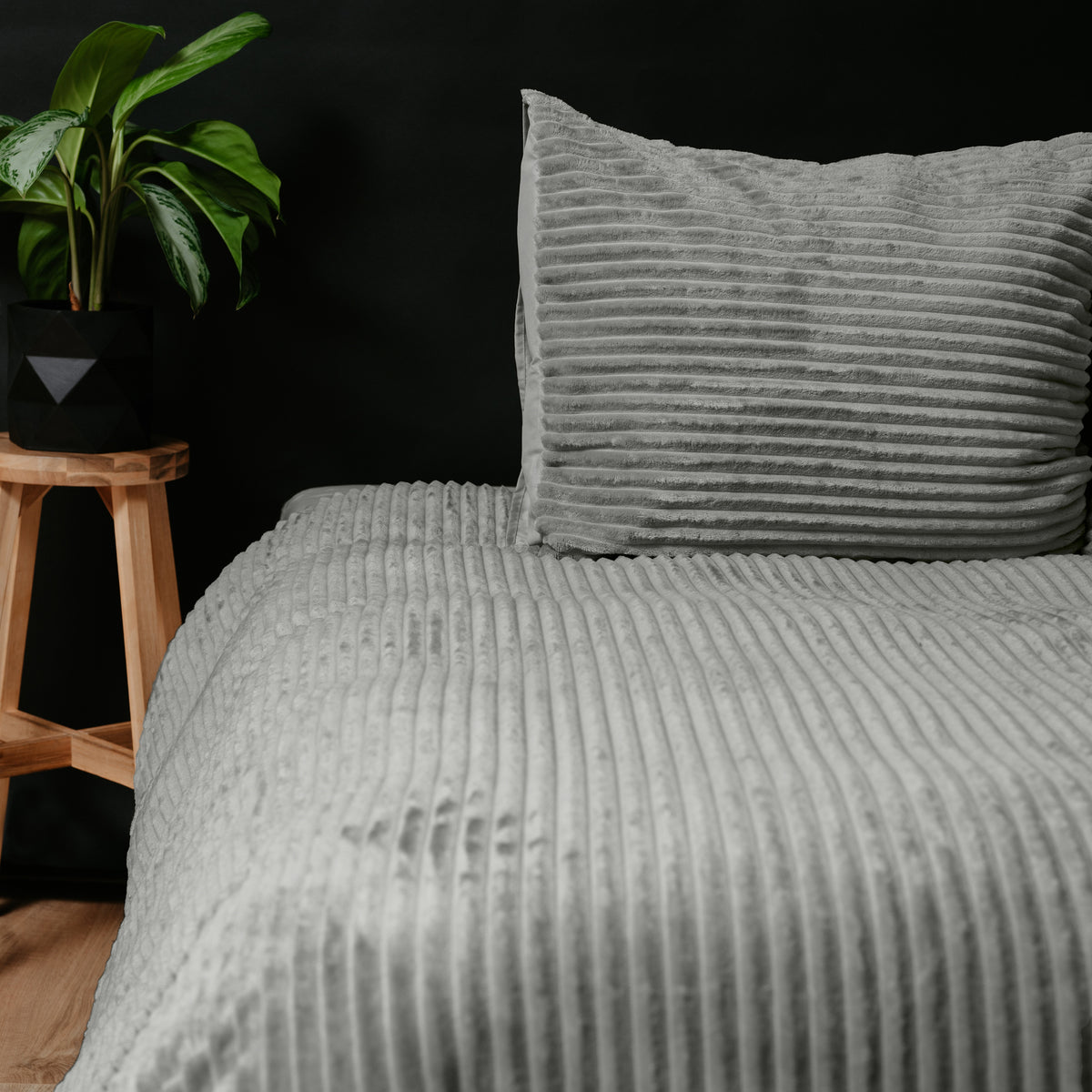 Dekbedovertrek teddy rib polyester grijs 200 x 220 cm, geribd ontwerp voor de slaapkamer