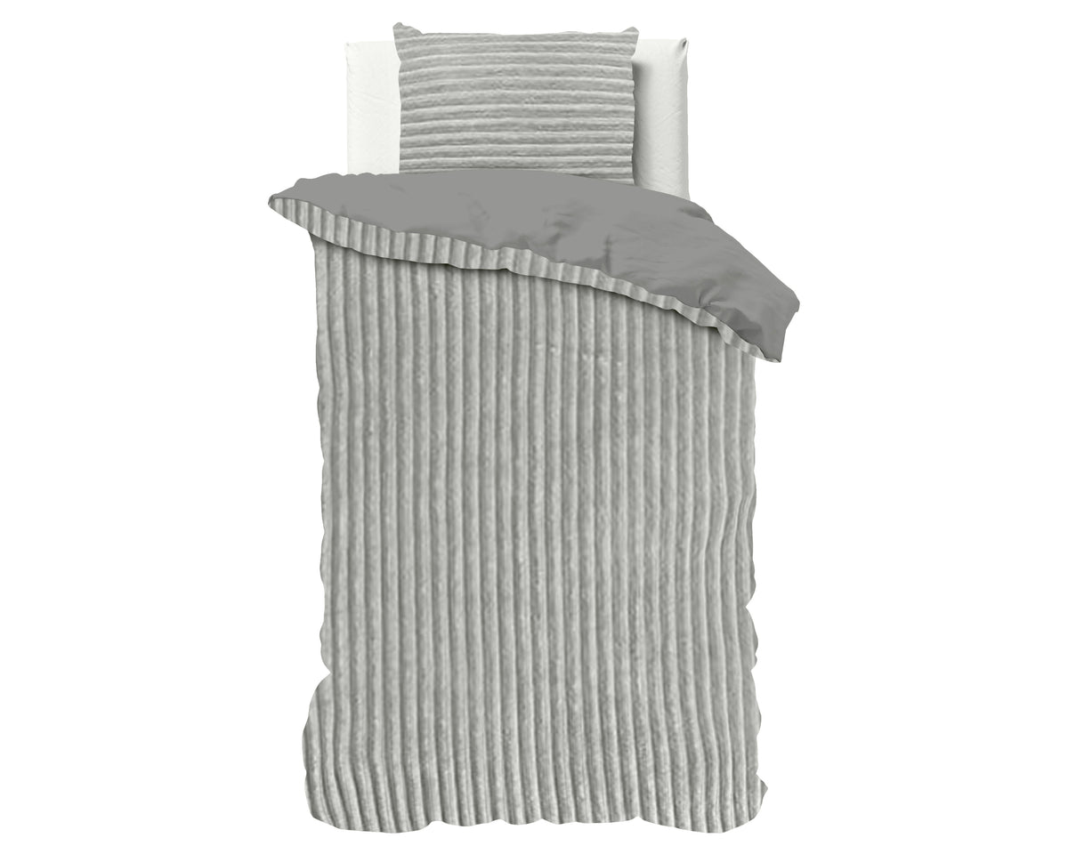 Dekbedovertrek teddy rib polyester grijs 200 x 220 cm, geribd ontwerp voor de slaapkamer