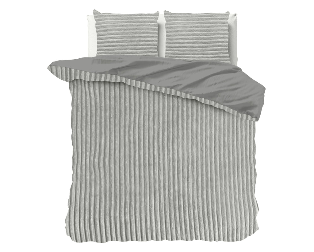 Dekbedovertrek teddy rib polyester grijs 200 x 220 cm, geribd ontwerp voor de slaapkamer