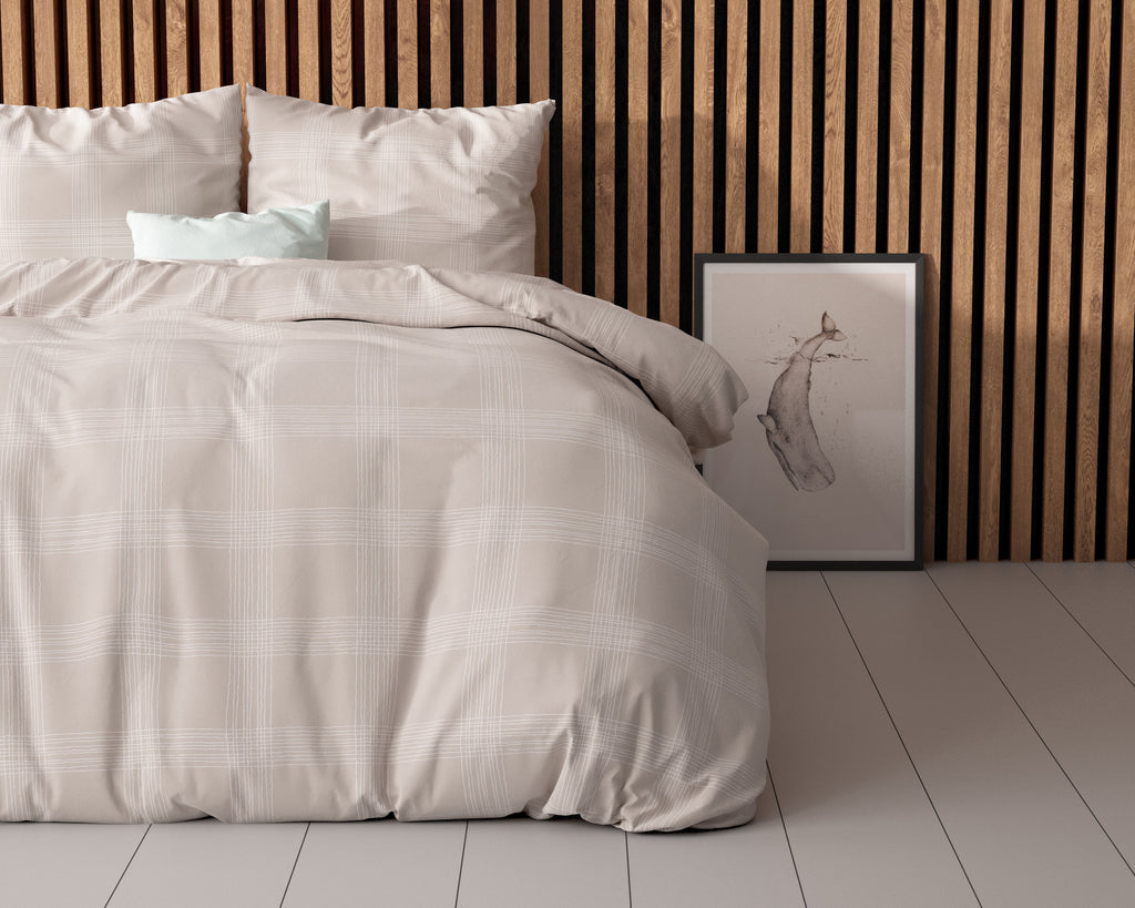 Dekbedovertrek katoen-polyester ruitdessin zand 240 x 220 cm, met 2 kussenslopen 60 x 70 cm