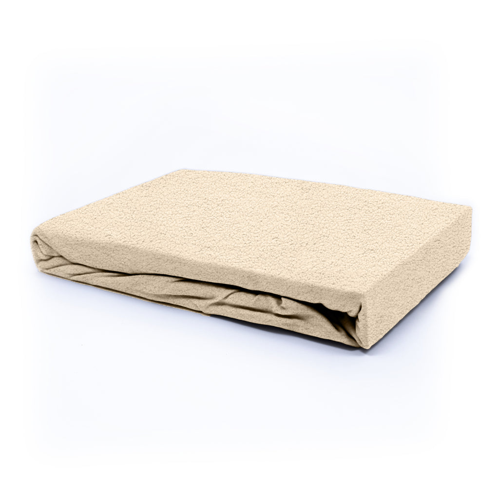 Hoeslaken teddy polyester taupe 140 x 200 cm, hoekhoogte 30 cm, voor tweepersoonsbed