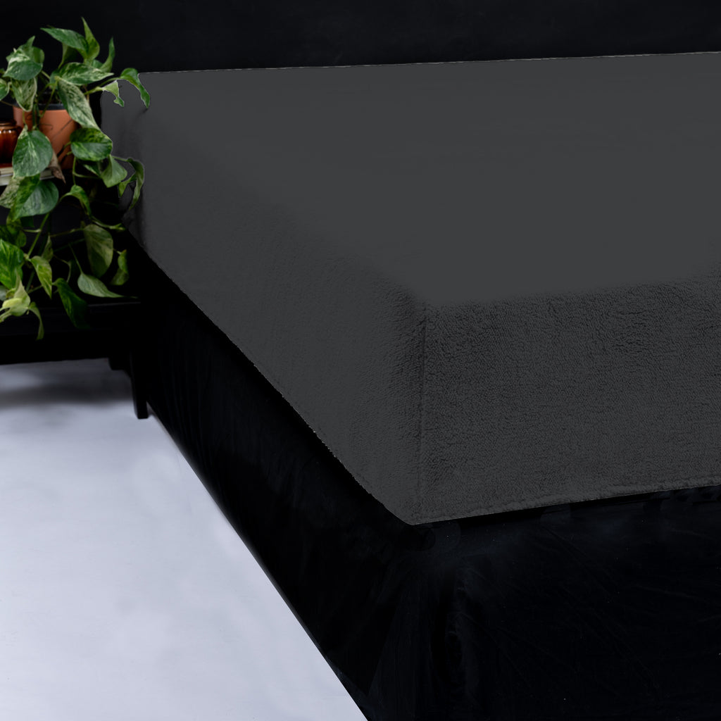 Hoeslaken teddy polyester antraciet 160 x 200 cm, hoekhoogte 30 cm, voor de slaapkamer
