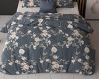 Dekbedovertrek katoen polyester Eloise 2 bloemenprint indigo 140 x 200/220 cm, met kussensloop