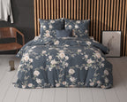 Dekbedovertrek katoen-polyester Eloise 2 indigo bloemenprint 240 x 200/220 cm, met 2 kussenslopen