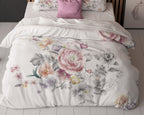 Dekbedovertrek microvezel Isabeau wit met bloemenprint 200 x 200/220 cm, met 2 kussenslopen 60 x 70 cm