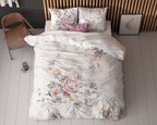 Dekbedovertrek microvezel Isabeau wit bloemenprint 240 x 220 cm, met 2 kussenslopen 60 x 70 cm