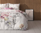 Dekbedovertrek microvezel Isabeau wit bloemenprint 240 x 220 cm, met 2 kussenslopen 60 x 70 cm