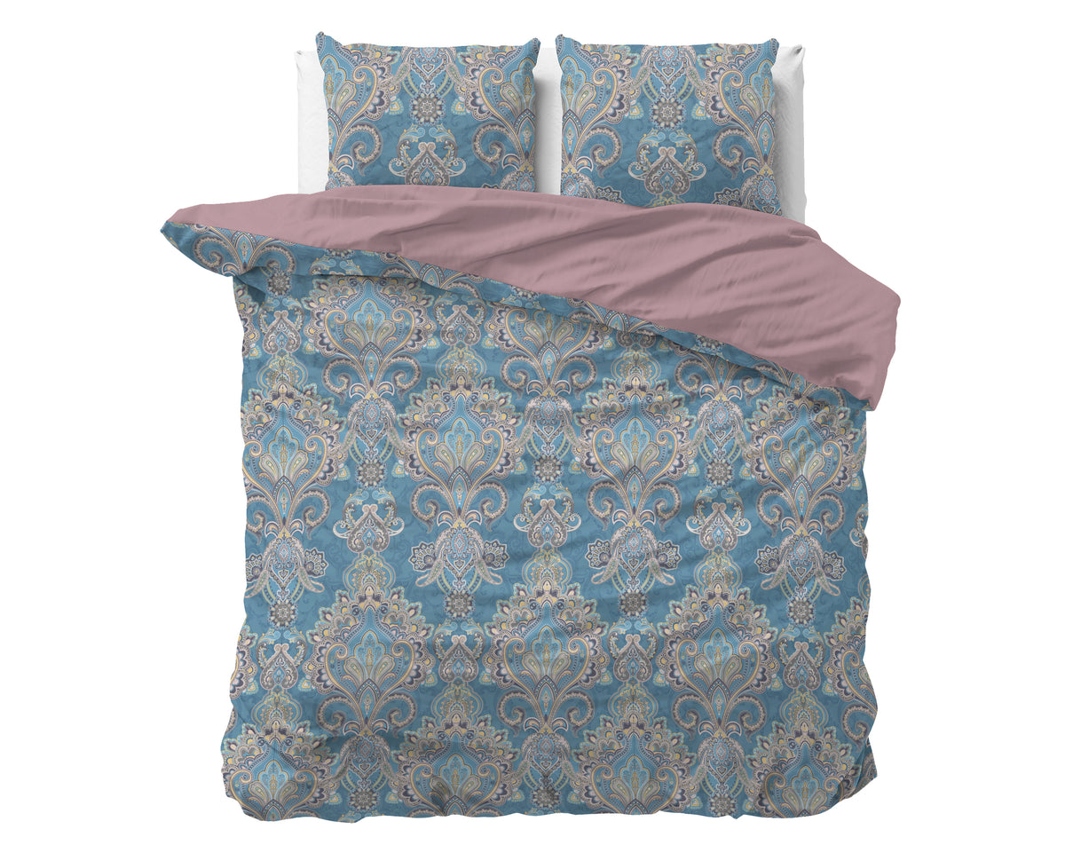 Dekbedovertrek microvezel Giselle blauw met ornamentprint 240 x 220 cm, met 2 kussenslopen 60 x 70 cm