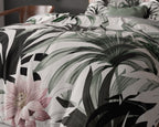 Dekbedovertrek microvezel wit met bladprint en roze bloemen 240 x 220 cm, met 2 kussenslopen 60 x 70 cm