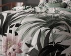 Dekbedovertrek microvezel wit met bladprint en roze bloemen 240 x 220 cm, met 2 kussenslopen 60 x 70 cm