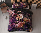 Dekbedovertrek micropercal bloemenprint paars zwart 240 x 220 cm, met 2 kussenslopen 60 x 70 cm