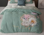 Dekbedovertrek micropercale Lyra groen met bloemenprint 240 x 220 cm, met 2 kussenslopen 60 x 70 cm