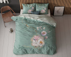 Dekbedovertrek micropercale Lyra groen met bloemenprint 240 x 220 cm, met 2 kussenslopen 60 x 70 cm